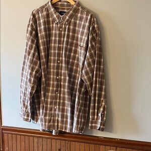 Basic Edition Men's Brown and Cream Plaid Button-Down Shirt casual